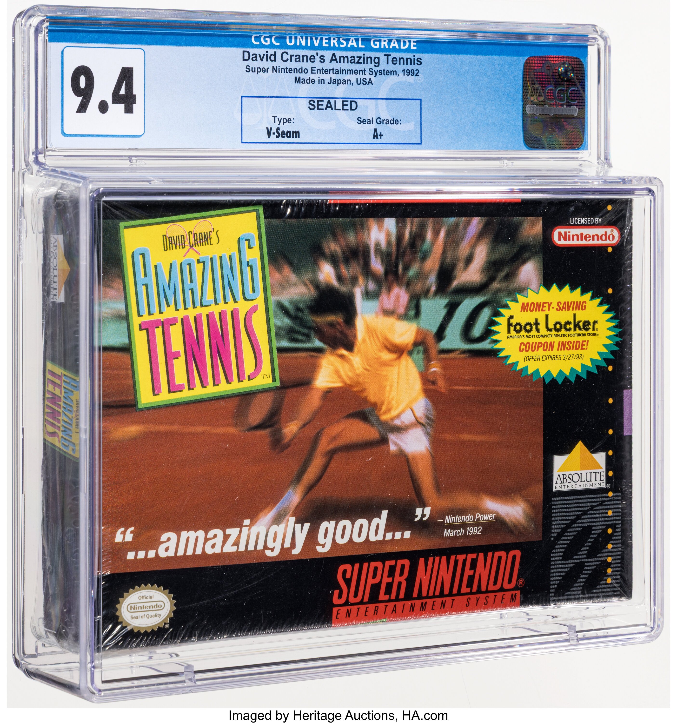 David Crane's Amazing Tennis Super Nintendo (SNES): PSA Pop Report + Loose / CIB / Sealed Prices 2026